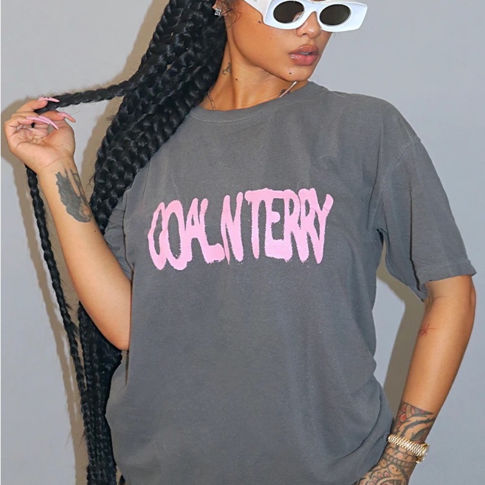 COAL N TERRY | Oversized T-shirt | DARK GREY‎ N PINK EAT ACID TEE
